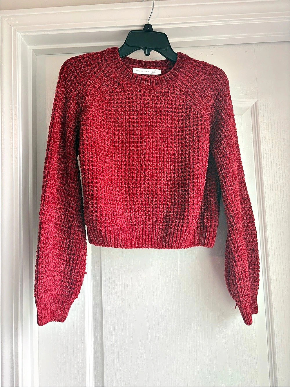 Altar'd State Red Chenille Waffle Knit Sweater Large